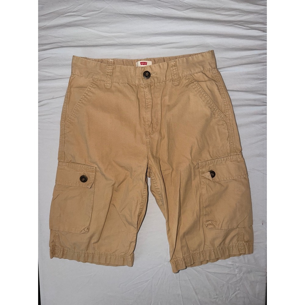 Levis Boys Cargo Shorts Tan Khaki‎ 100% Cotton Size 14 REG W27 8369-X1P